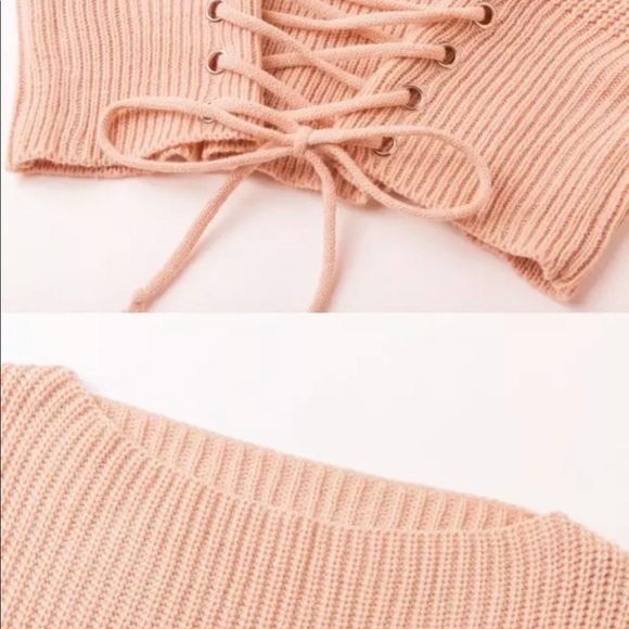 Lace Up Front Wide Neck Chunky Knit Sweater Top - Picture 6 of 6